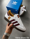 Adidas Samba Branco/Bordô – Estilo Clássico com um Toque Moderno