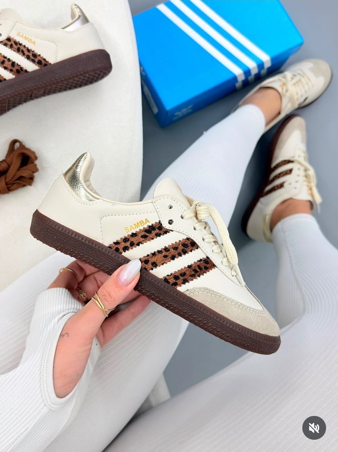 Adidas Samba – Creme & Castanho com Detalhes Leopardo